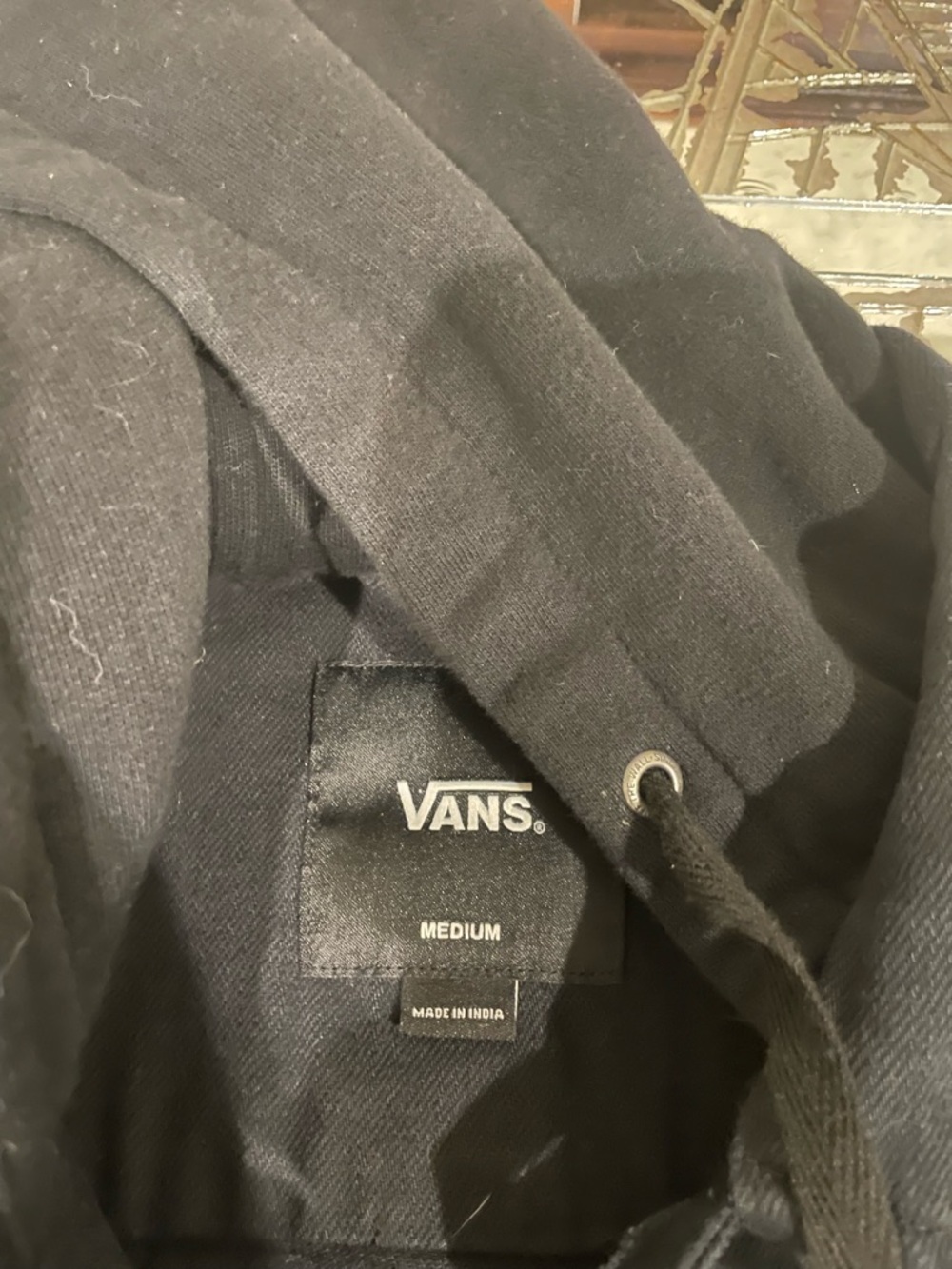 Vans Black Hooded Denim Bomber Jacket with Checker Sleeve - Picture 3 of 5